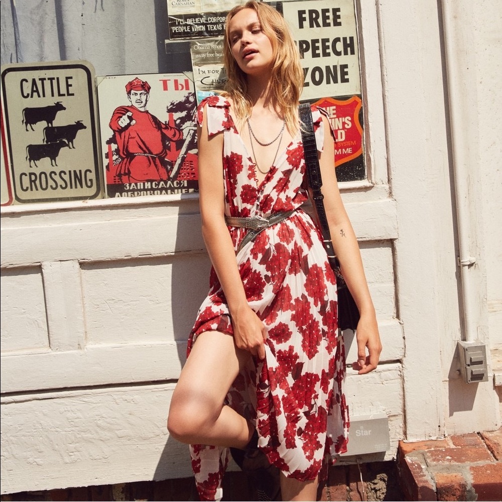 THE KOOPLES red pleaded maxi dress bridesmaid